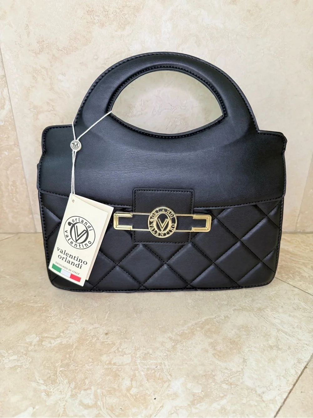 Valentino Orlandi Quilted Black Top-Handle Crossbody NWT